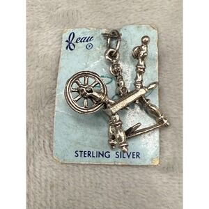 Vintage Beau‎ Sterling Charm Spinning Wheel Sewing On Card